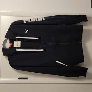 Puma Full Zip Fleece Hooded Track Jacket Black Large NWT